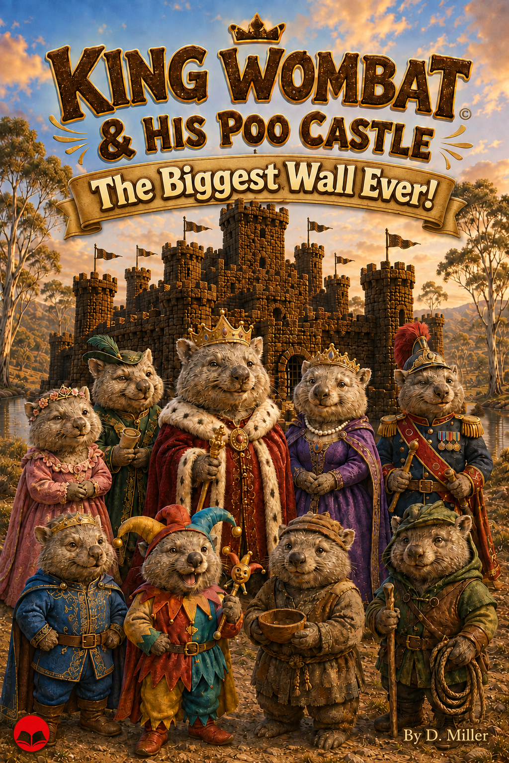 King Wombat and his Poo Castle: The Biggest Wall Ever! by D. Miller. The royal wombat family in front of their castle.